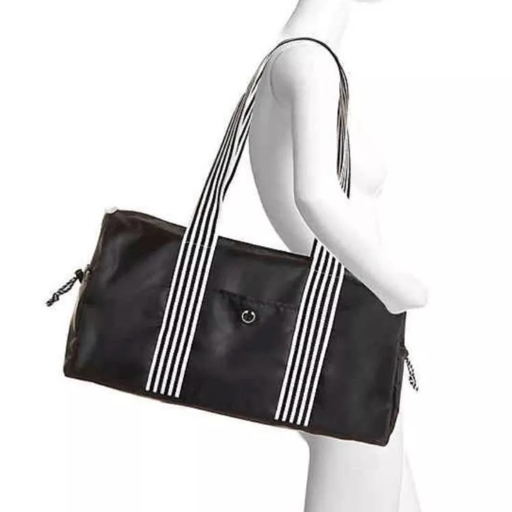 DSW Black Duffel Bag with Striped Straps